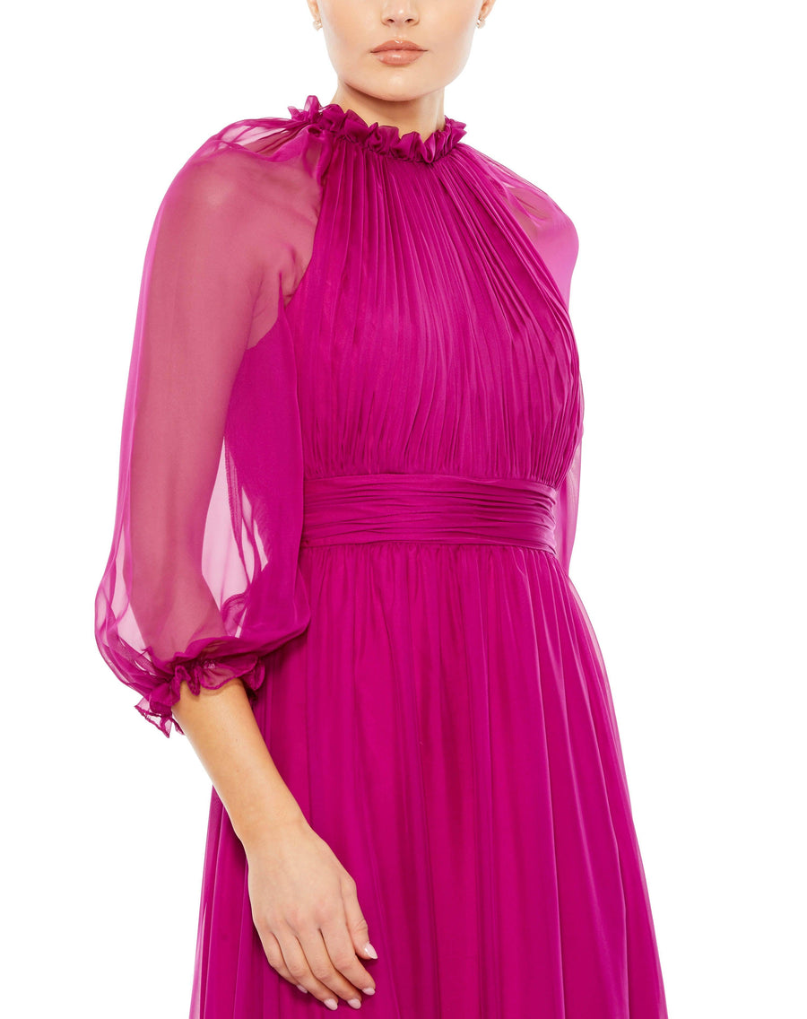 Formal Dresses Long Formal 3/4 Sleeve Chiffon Dress Magenta