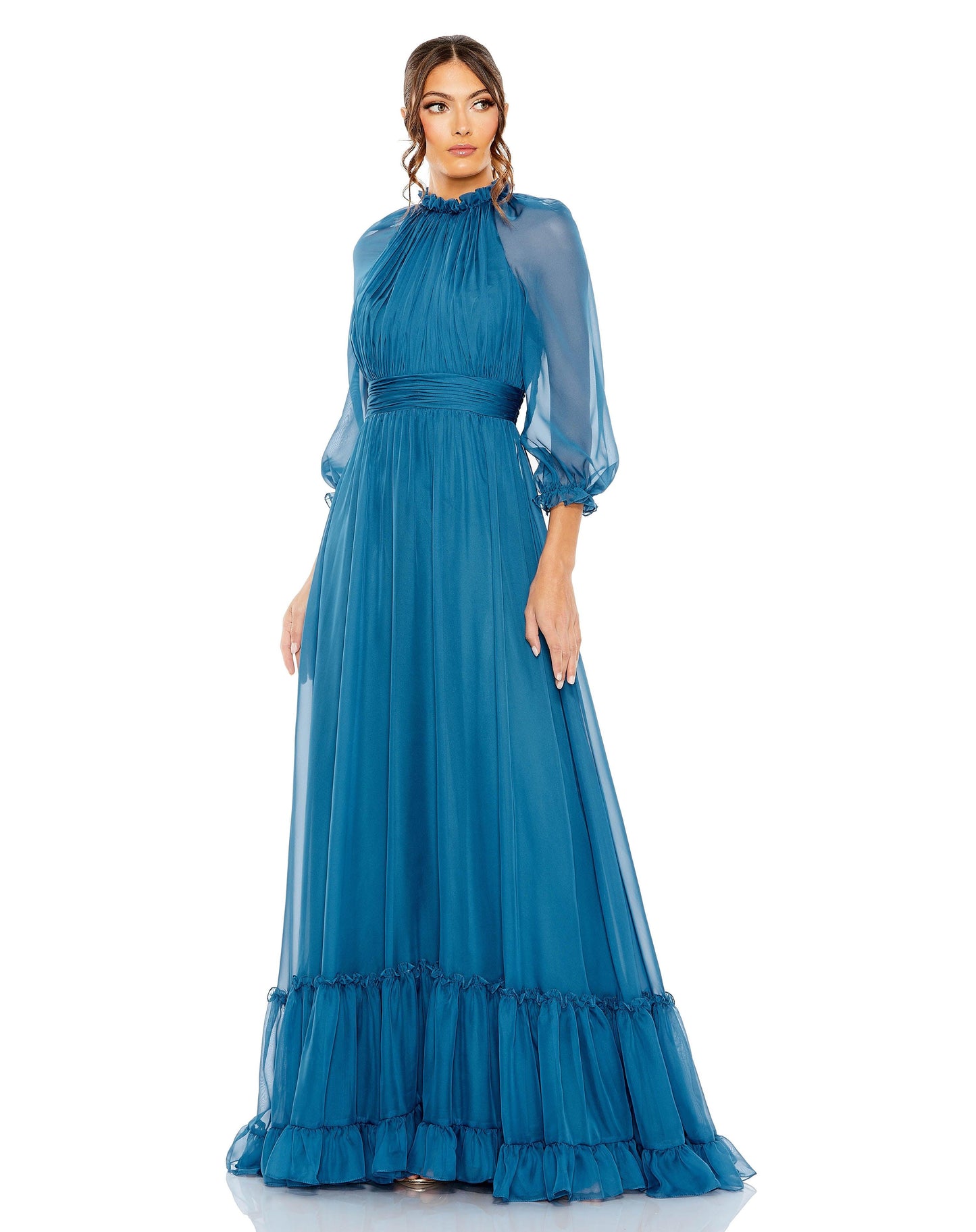 Formal Dresses Long Formal 3/4 Sleeve Chiffon Dress Ocean Blue