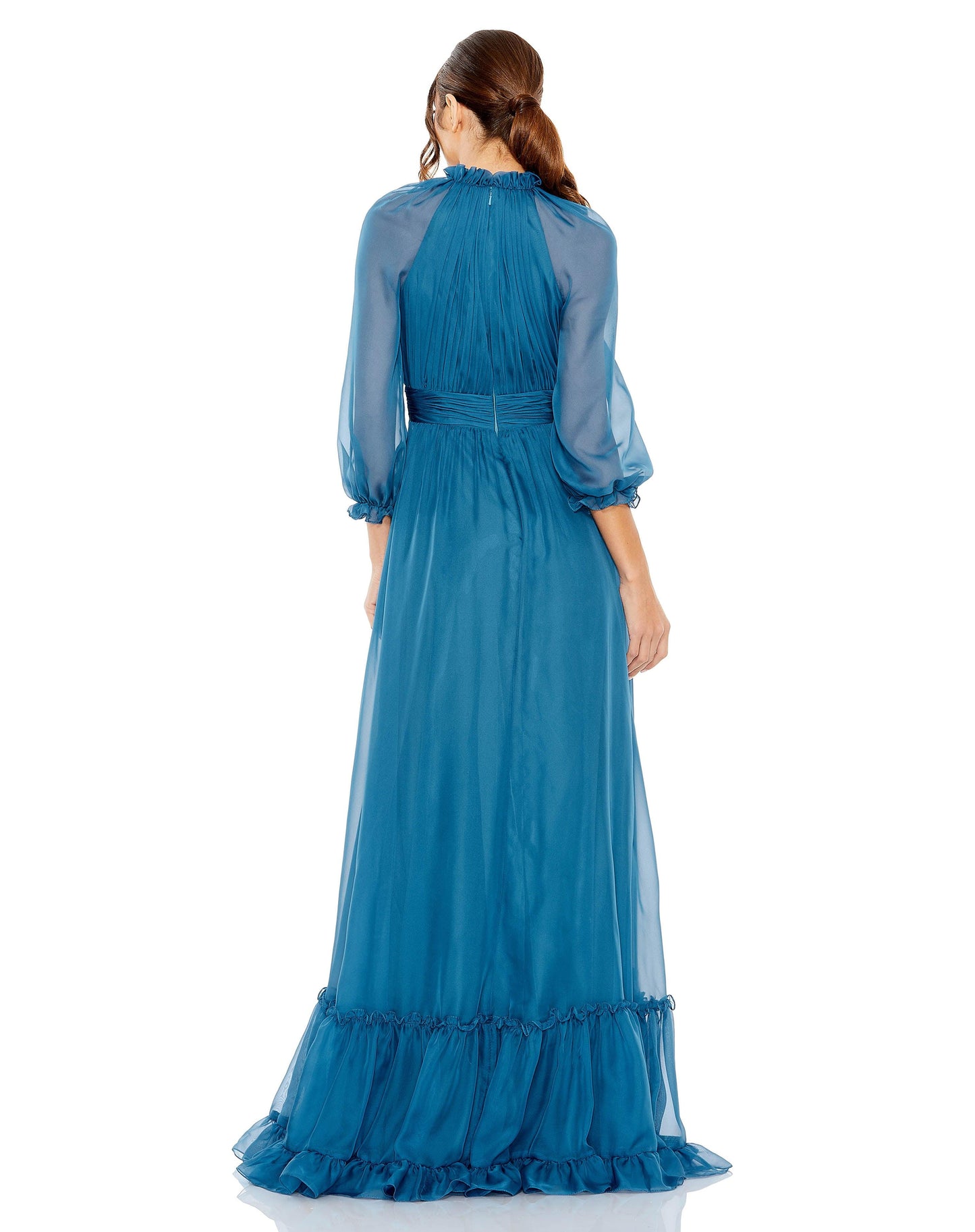 Formal Dresses Long Formal 3/4 Sleeve Chiffon Dress Ocean Blue