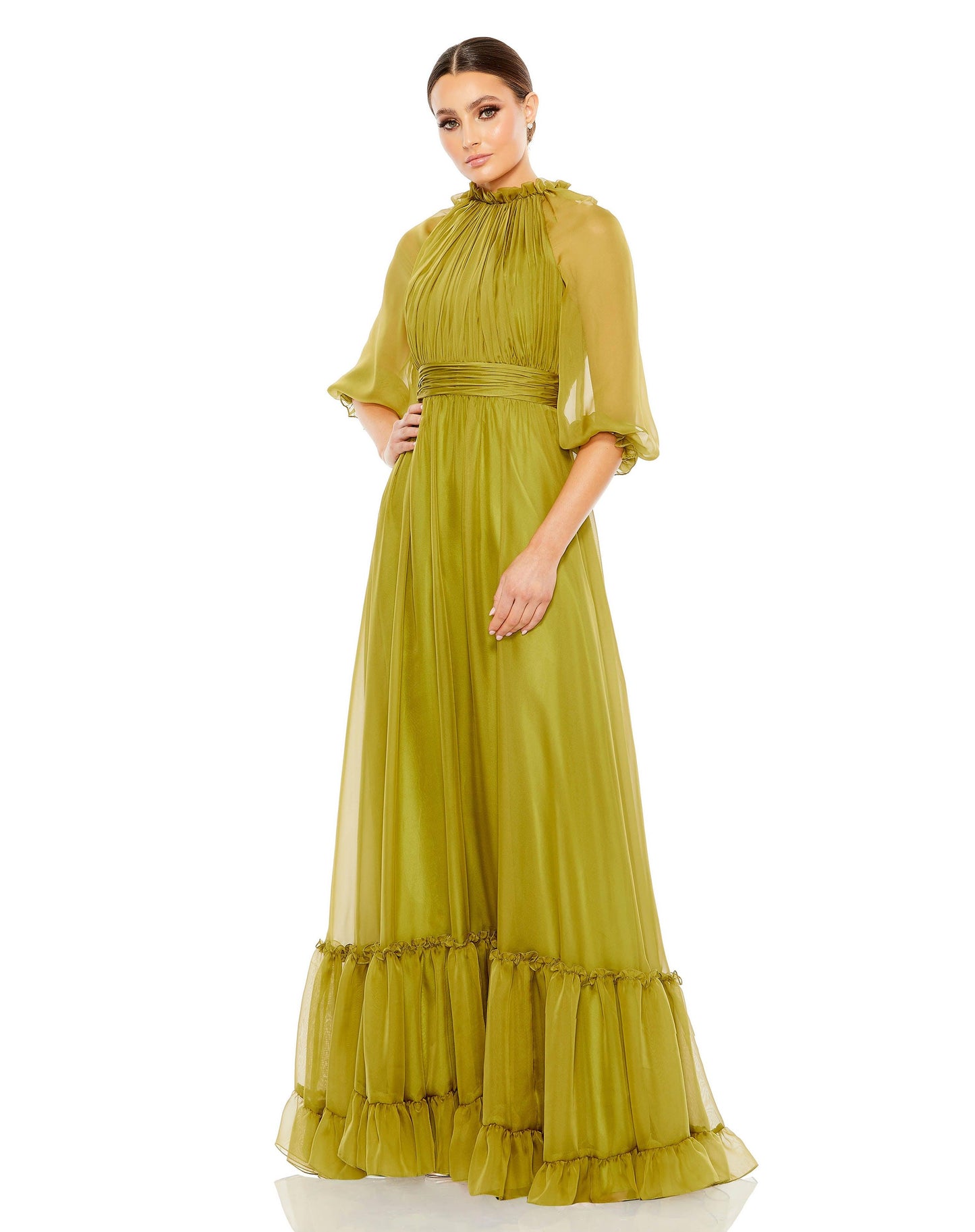 Formal Dresses Long Formal 3/4 Sleeve Chiffon Dress Olive