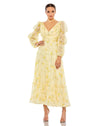 Formal Dresses Long Sleeve Formal Tea Length Dress Yellow Multi