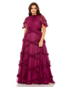 Plus Size Dresses High Neck Ruffle Tiered Flutter Sleeve Plus Size Dress Raspberry