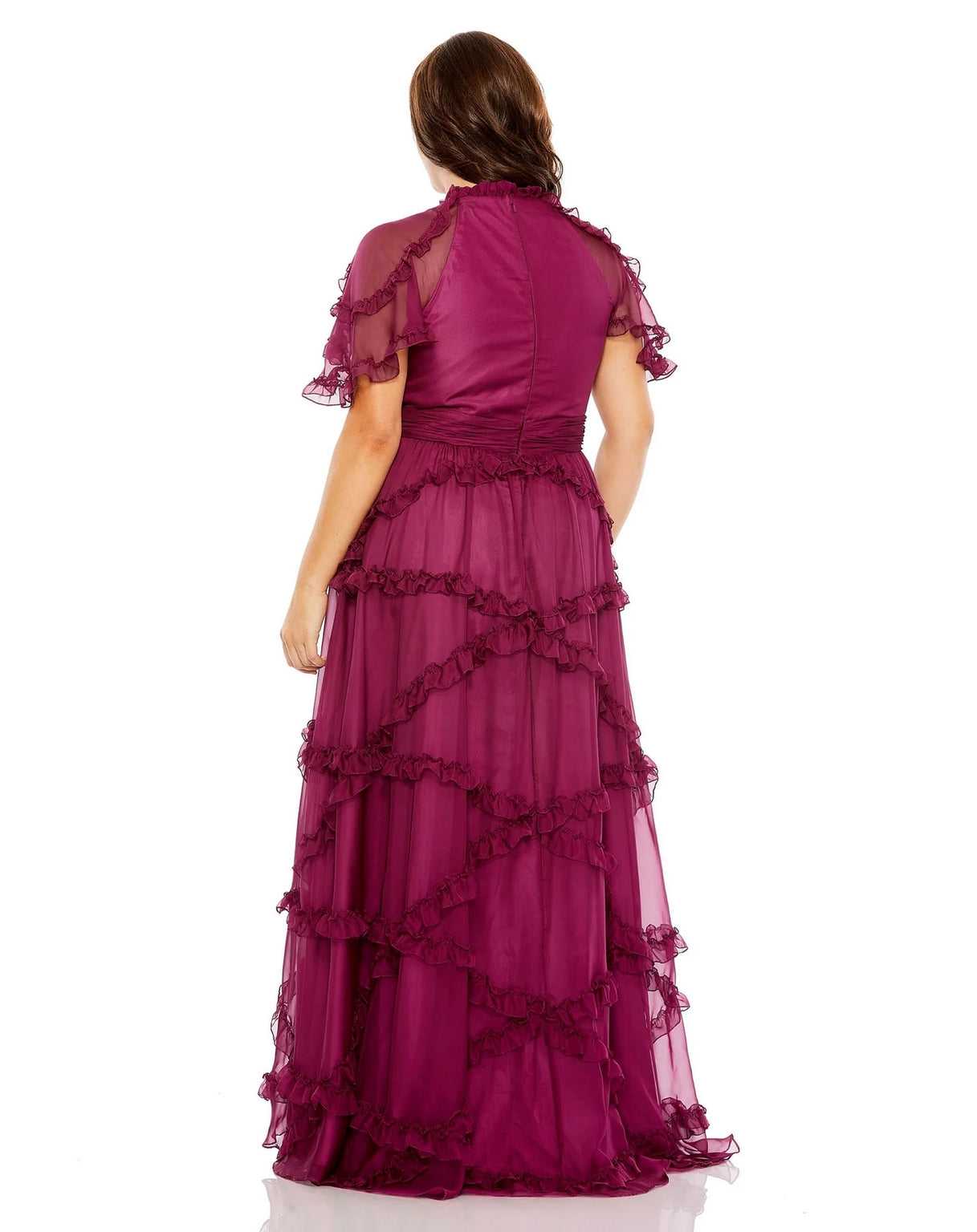 Plus Size Dresses High Neck Ruffle Tiered Flutter Sleeve Plus Size Dress Raspberry