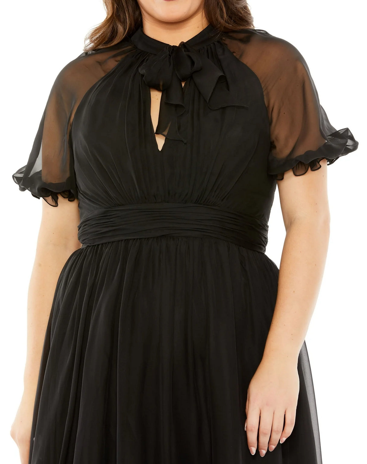 Plus Size Dresses Sheer Puff Sleeve Plus Size Midi Dress Black