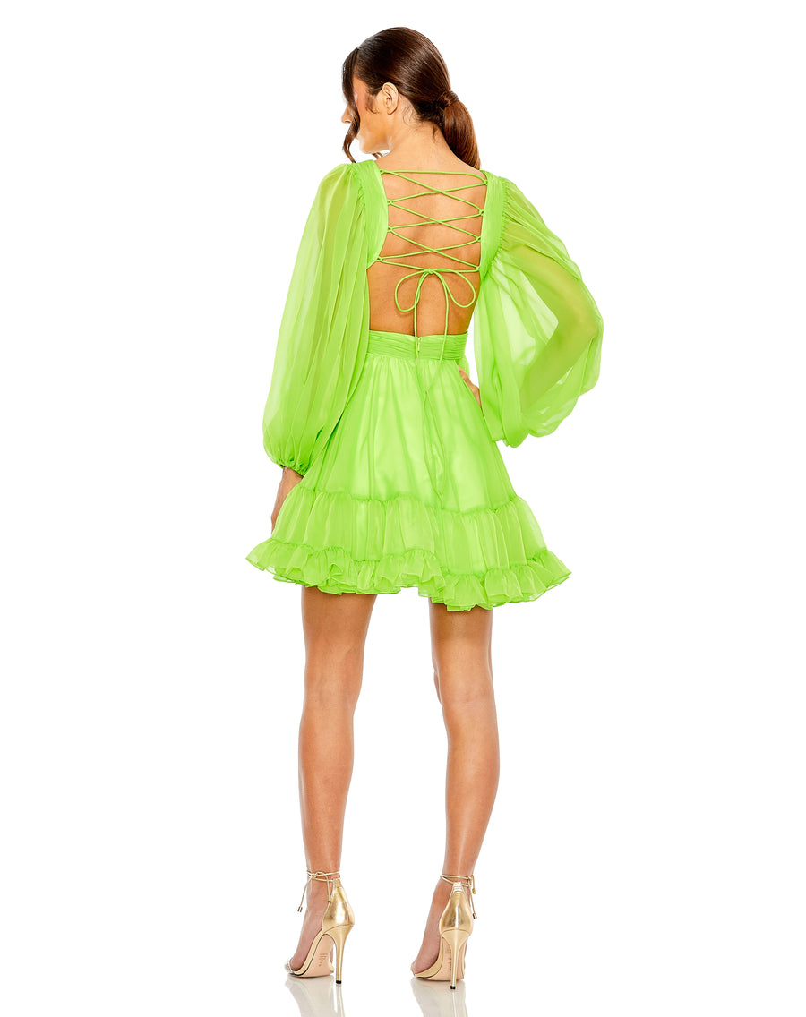 Cocktail Dresses Long Sleeve Pleated A Line Cocktail Mini Dress Lime