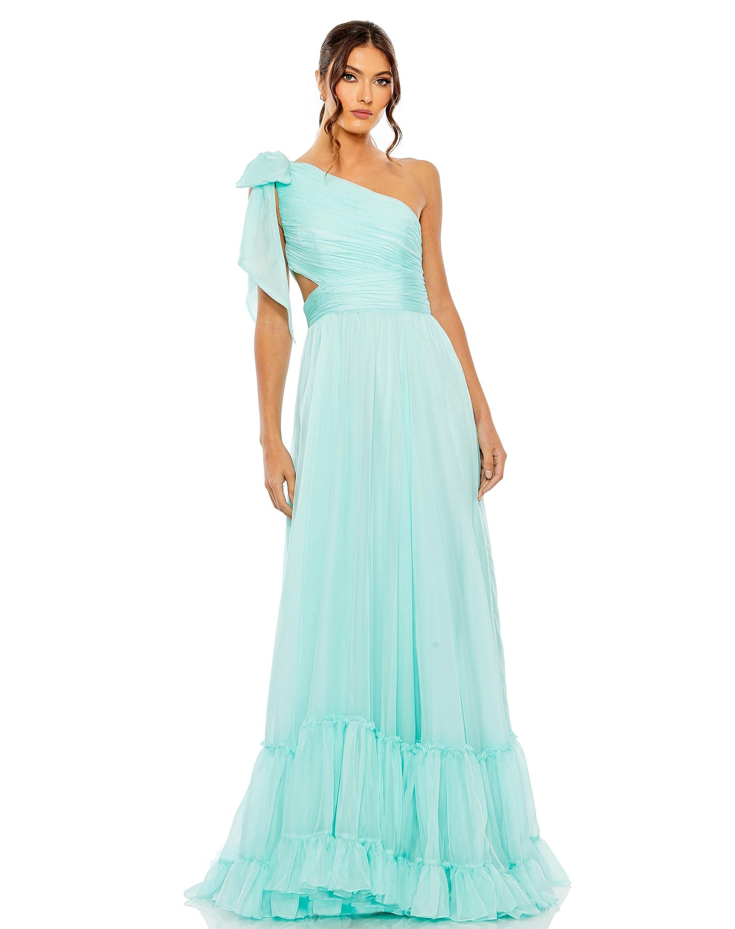 Prom Dresses Long One Shoulder Chiffon Prom Gown Aqua