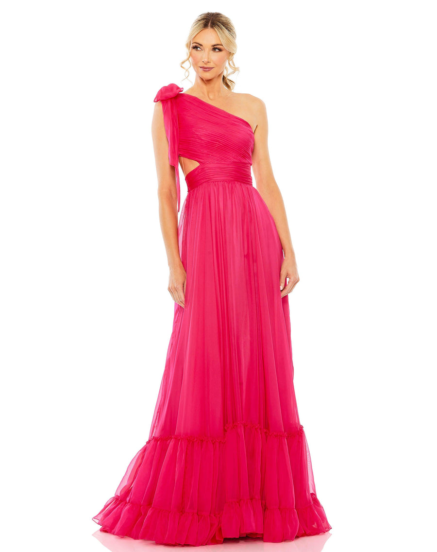 Prom Dresses Long One Shoulder Chiffon Prom Gown Hot Pink