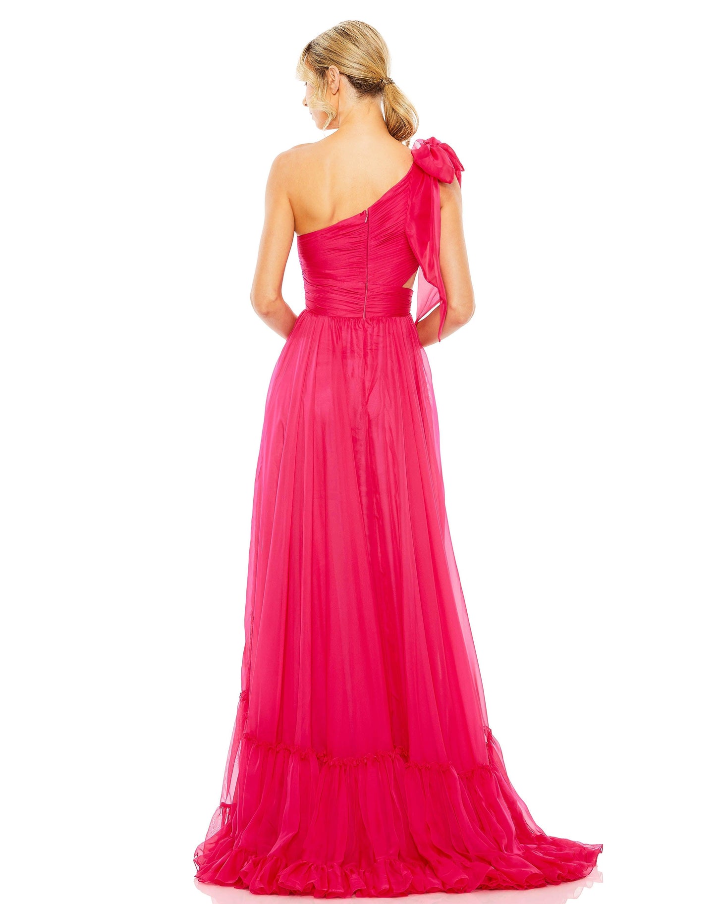 Prom Dresses Long One Shoulder Chiffon Prom Gown Hot Pink