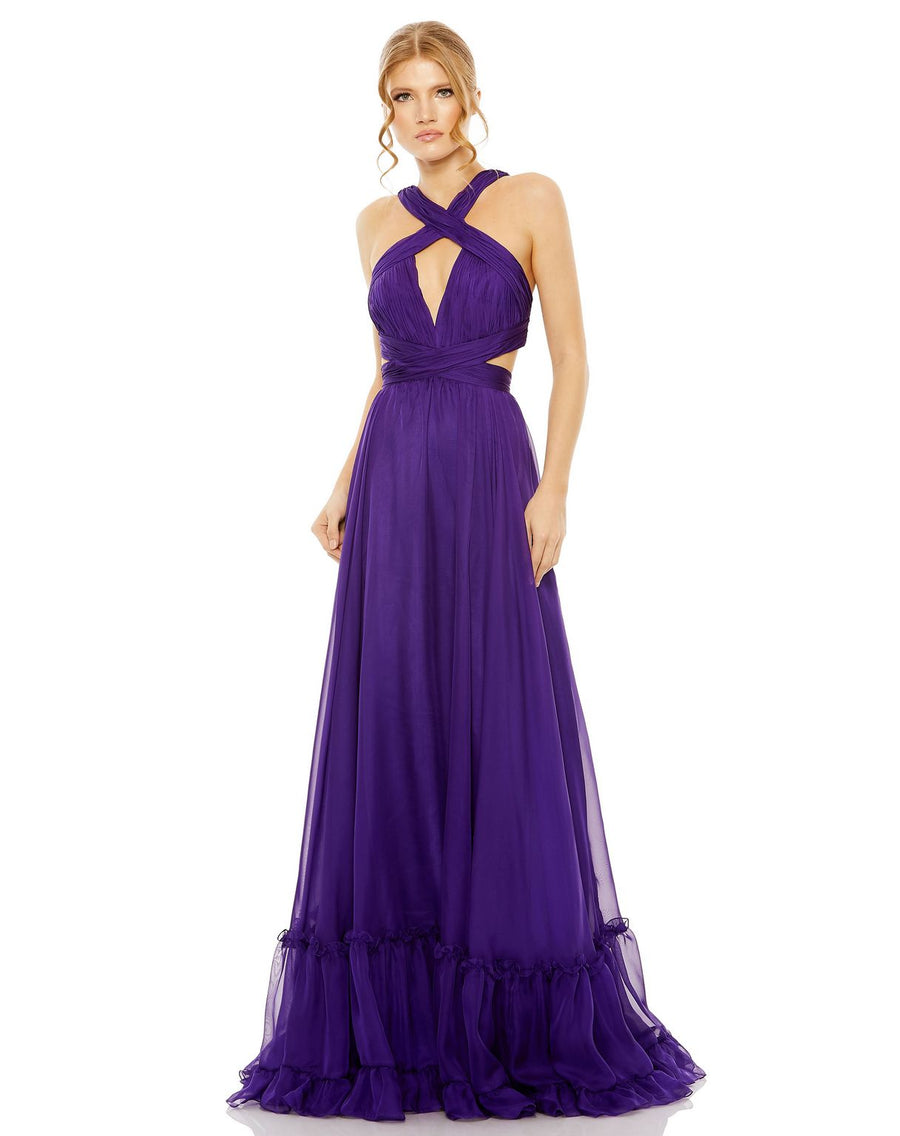 Prom Dresses Prom Halter Cutout Keyhole Tiered Long Formal Dress Purple