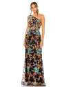 Prom Dresses Long One ShoulderFloral Prom Gown Black Multi