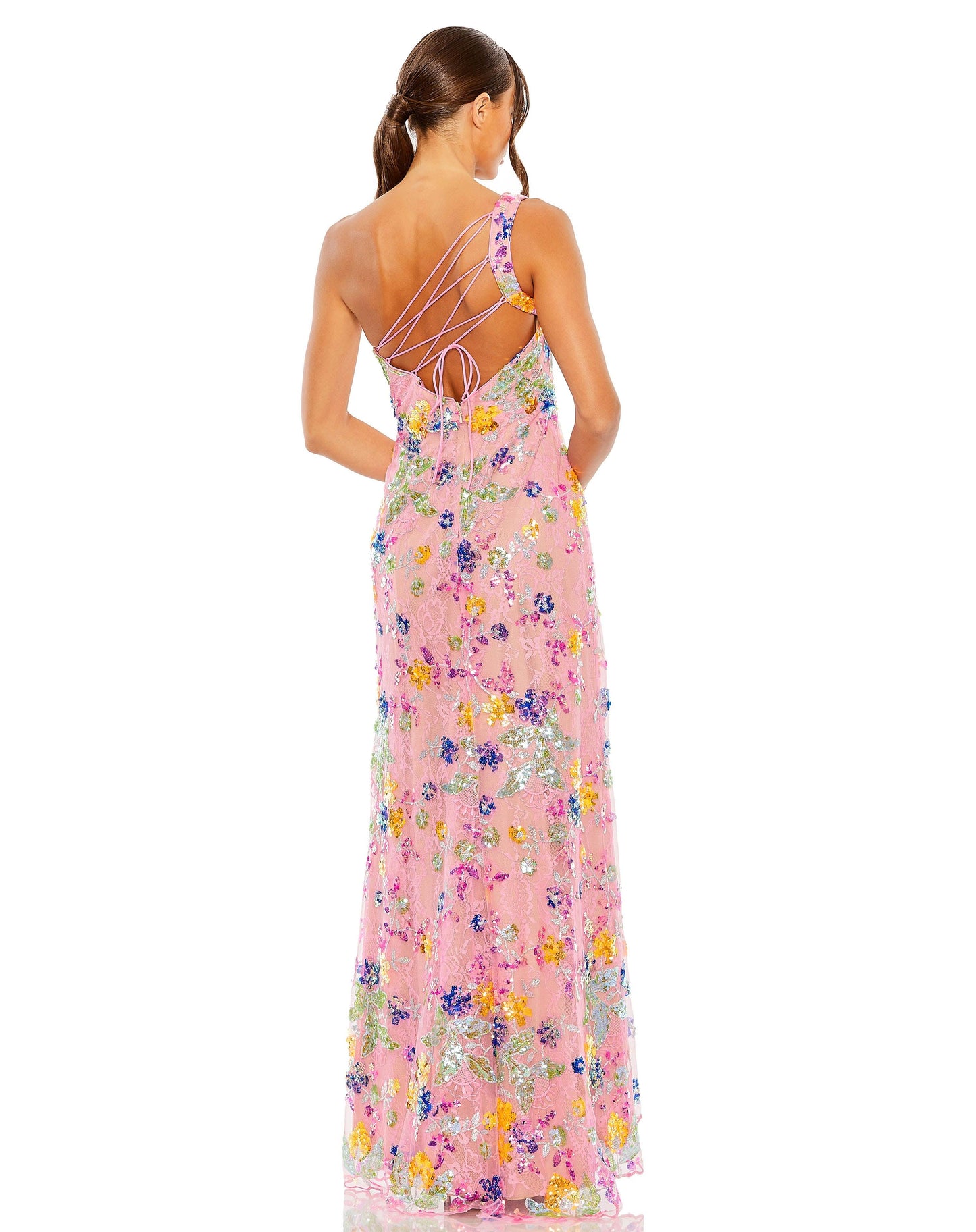 Prom Dresses Long One ShoulderFloral Prom Gown Pink Multi