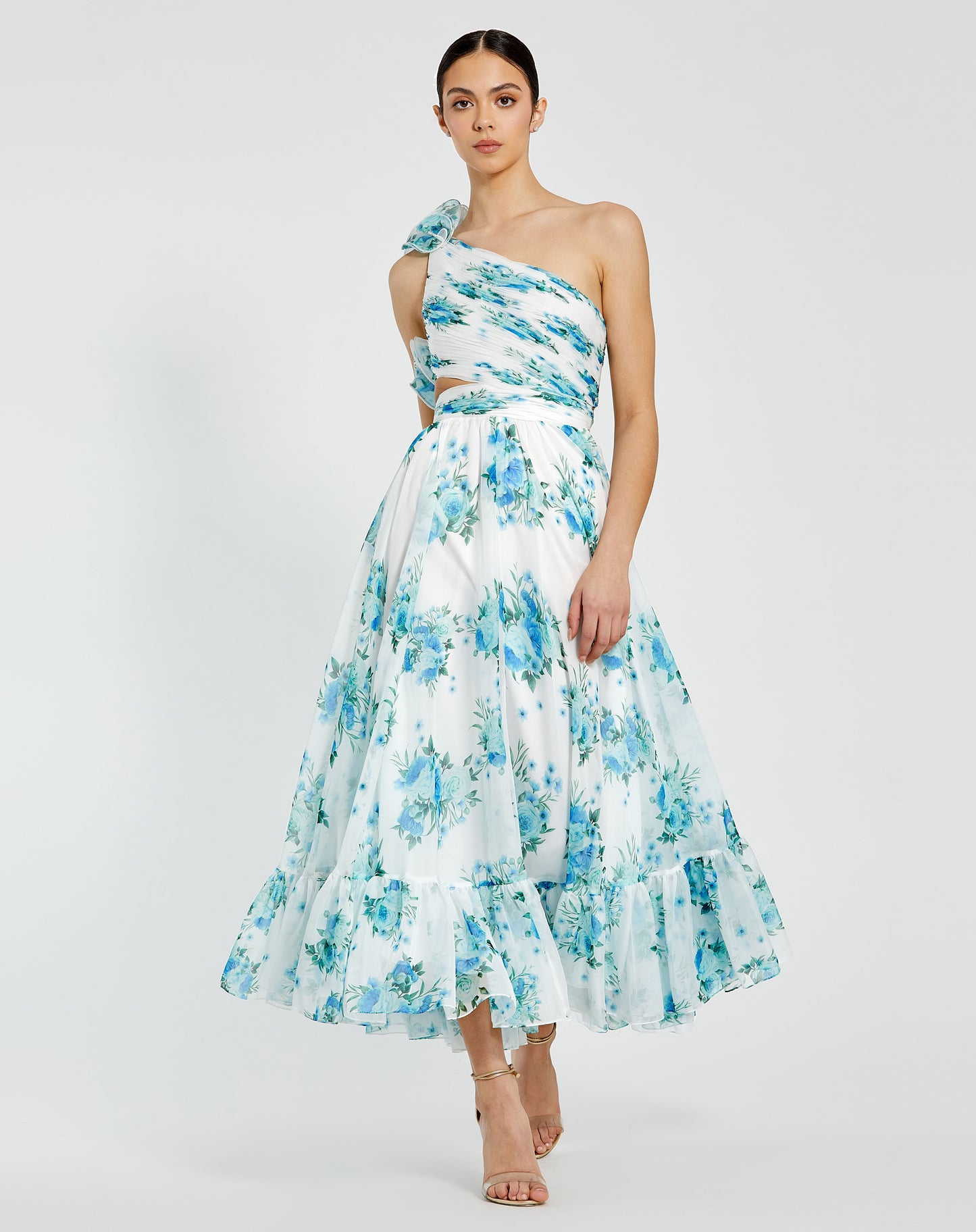 Cocktail Dresses Midi Length Floral Print Cocktail Dress White Multi