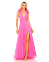 Prom Dresses Long A Line Formal Feathered Slit Prom Dress Hot Pink