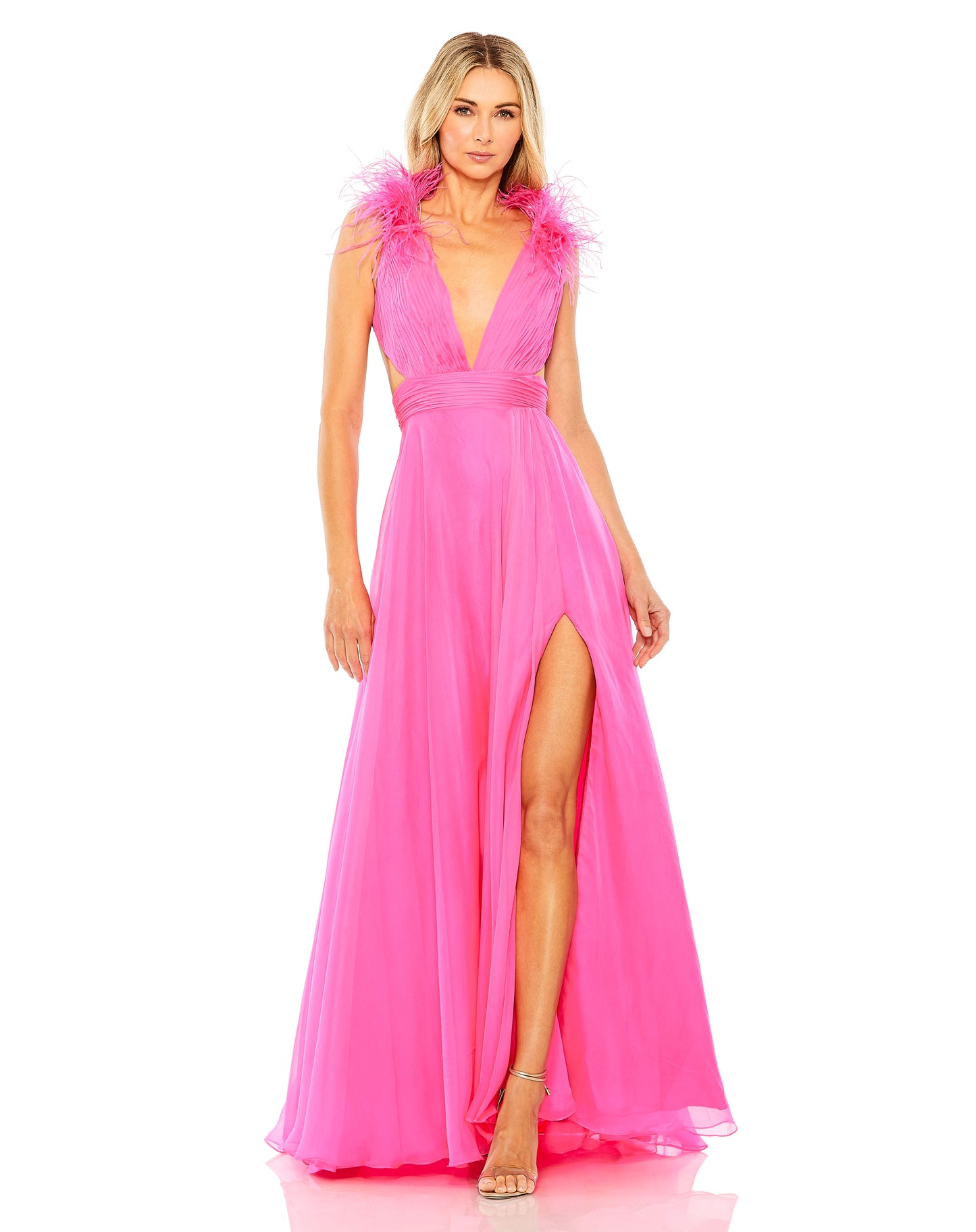 Prom Dresses Long A Line Formal Feathered Slit Prom Dress Hot Pink