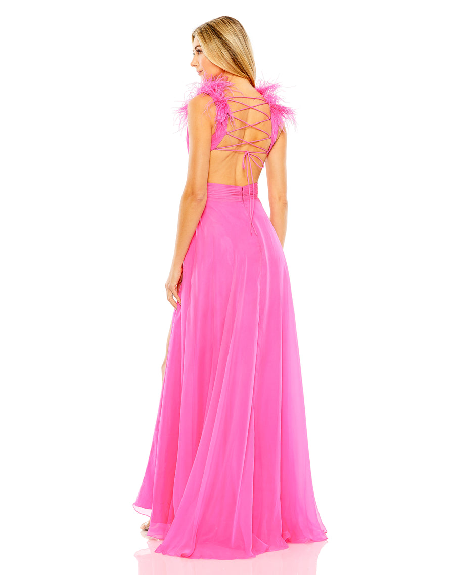 Prom Dresses Long A Line Formal Feathered Slit Prom Dress Hot Pink