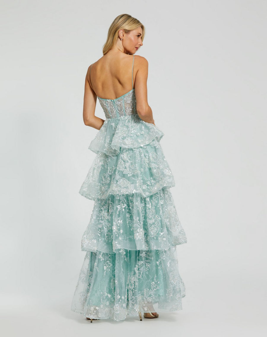 Prom Dresses Tiered Ruffle Long Prom Gown Mint