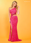 Prom Dresses Fitted Sequins Long Prom Dress Hot Pink