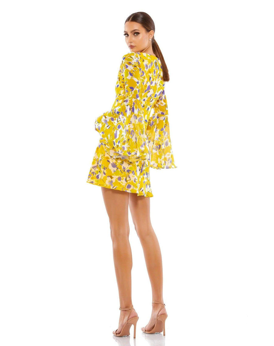 Cocktail Dresses Long Sleeve Floral Cocktail Dress Yellow Multi