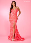 Prom Dresses Fitted Sequins Long Prom Dress Neon Coral