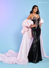  Detachable Sleeves Long Sequins Prom Dress Black Pink