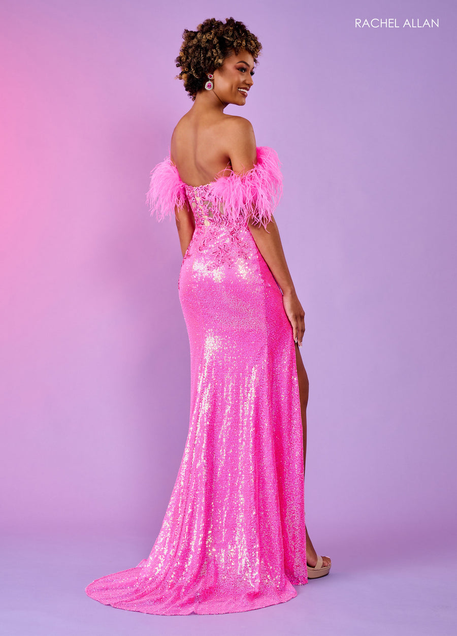 Prom Dresses Feathered Formal Fitted Long Dress Hot Pink