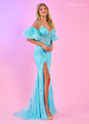 Prom Dresses Long Formal Detachable Sleeves Prom Dress Aqua Blue