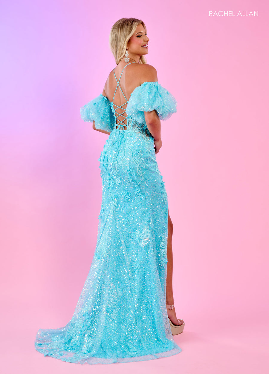 Prom Dresses Long Formal Detachable Sleeves Prom Dress Aqua Blue