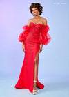 Prom Dresses Detachable Sleeves Long  Prom Dress Red