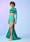 Prom Dresses Beaded Long Sleeve Formal Prom Dress Emerald Silver