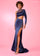 Prom Dresses Beaded Long Sleeve Formal Prom Dress Navy Rose Gold