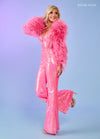 Jumpsuit Detachable Feather Sleeve Prom Formal Jumpsuit Hot Pink