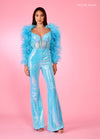 Jumpsuit Detachable Feather Sleeve Prom Formal Jumpsuit Sky Blue