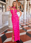 Prom Dresses Long Prom Dress with Detachable Beaded Fringe Fuchsia