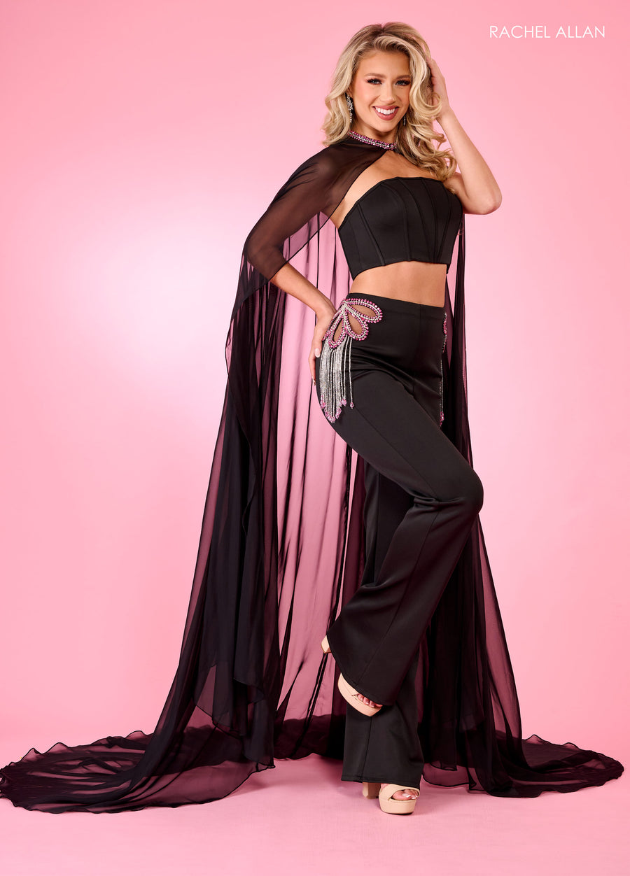 Jumpsuit Prom Long Formal Overskirt Two Piece Jumpsuit Black Fuchsia