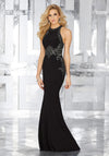 MGNY Madeline Gardner New York 71625 Long Halter Fitted Evening Gown Black