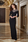 Mother of the Bride Dresses Long Sleeve Formal Beaded Dress Black