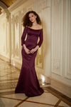 Mother of the Bride Dresses Long Formal Beaded Dress with Bow Bordeaux