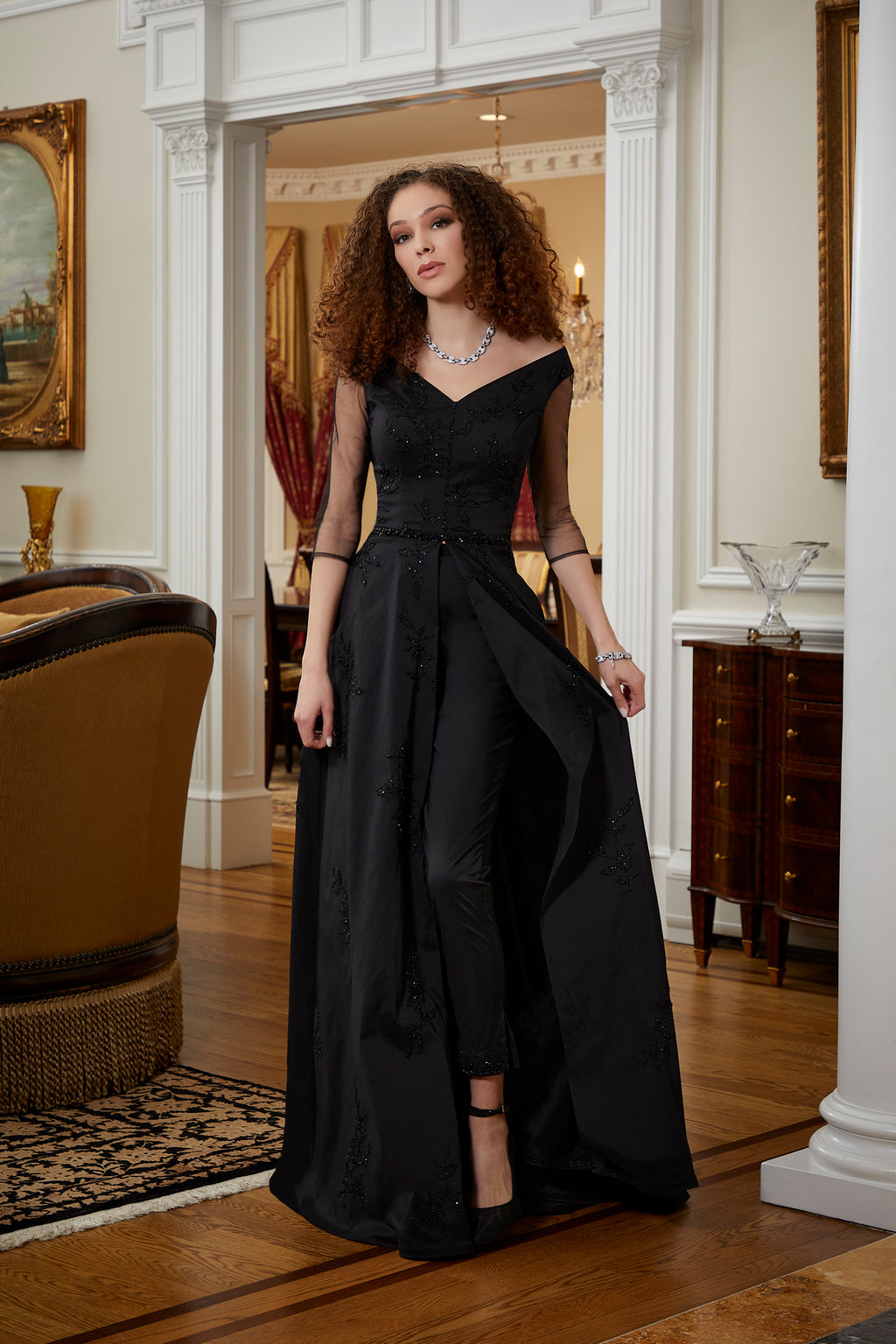 Mother of the Bride Dresses Long Two Piece Formal Evening Dress Black