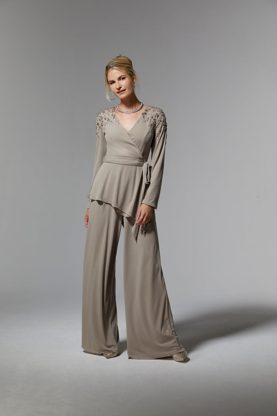 Pant Suit Long Formal Evening Pant Suit Latte