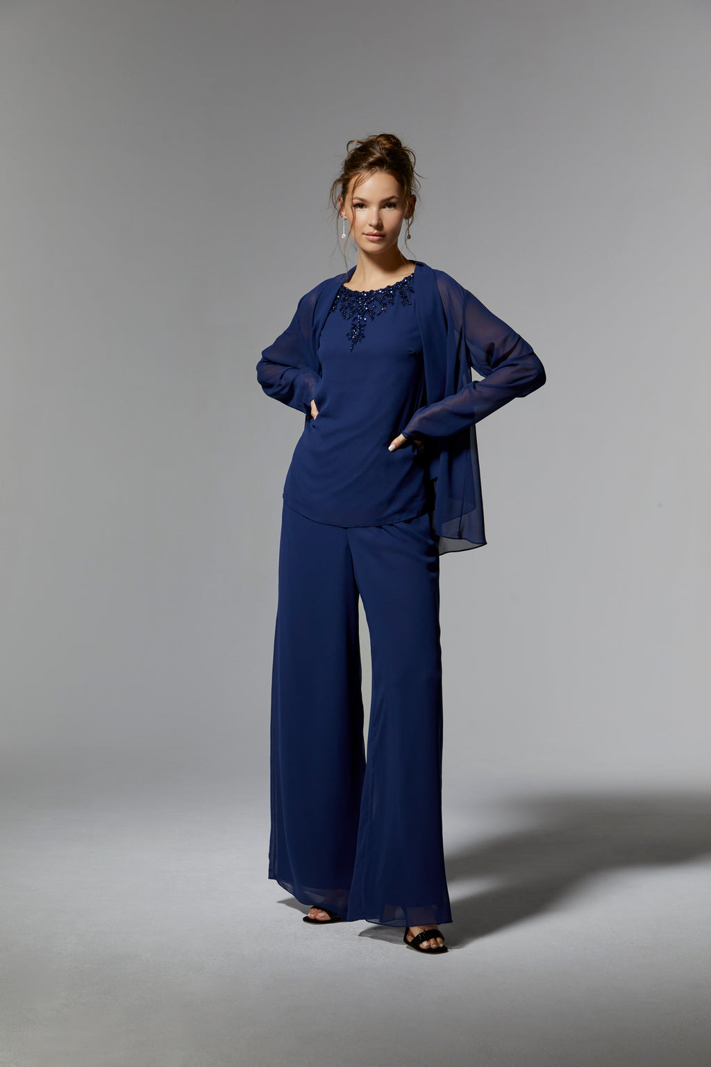 Pant Suit Long Formal Evening Pant Suit Three Piece Set Sapphire