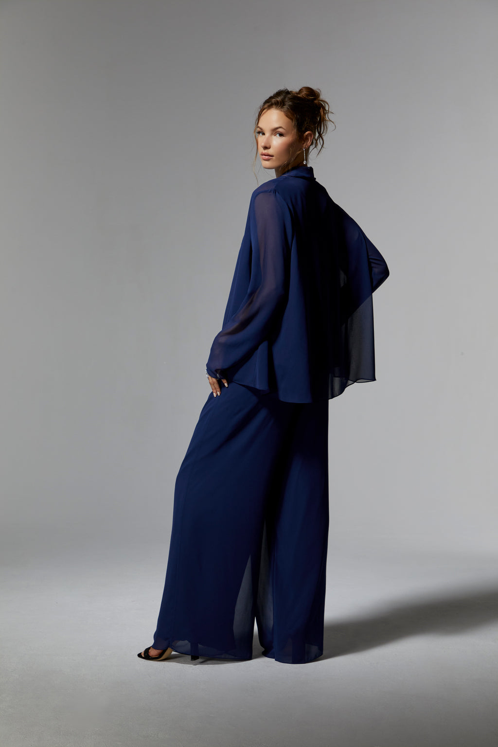 Pant Suit Long Formal Evening Pant Suit Three Piece Set Sapphire