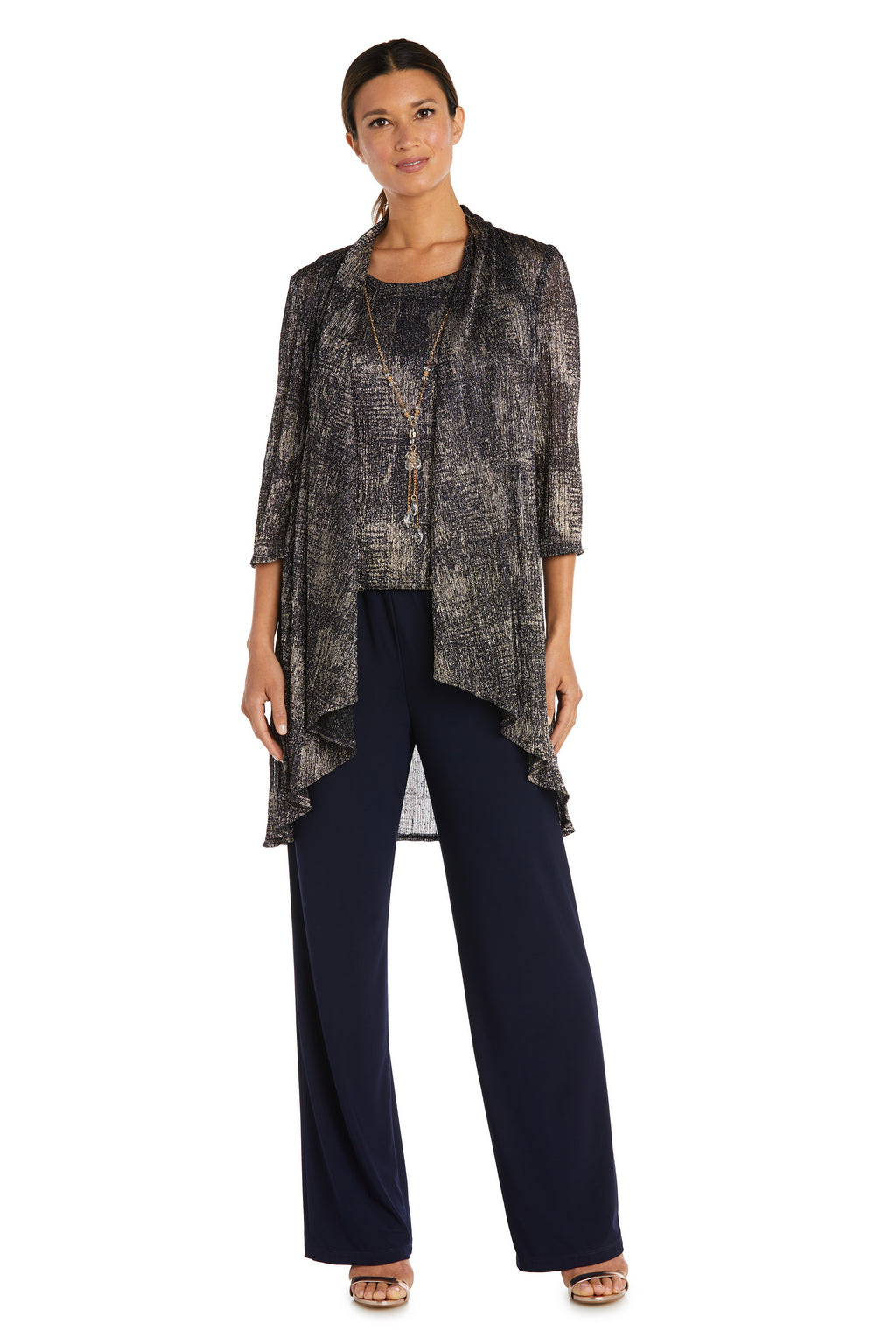 Pant Suit Foil Print Pant Suit Jacket Set Navy/Gold