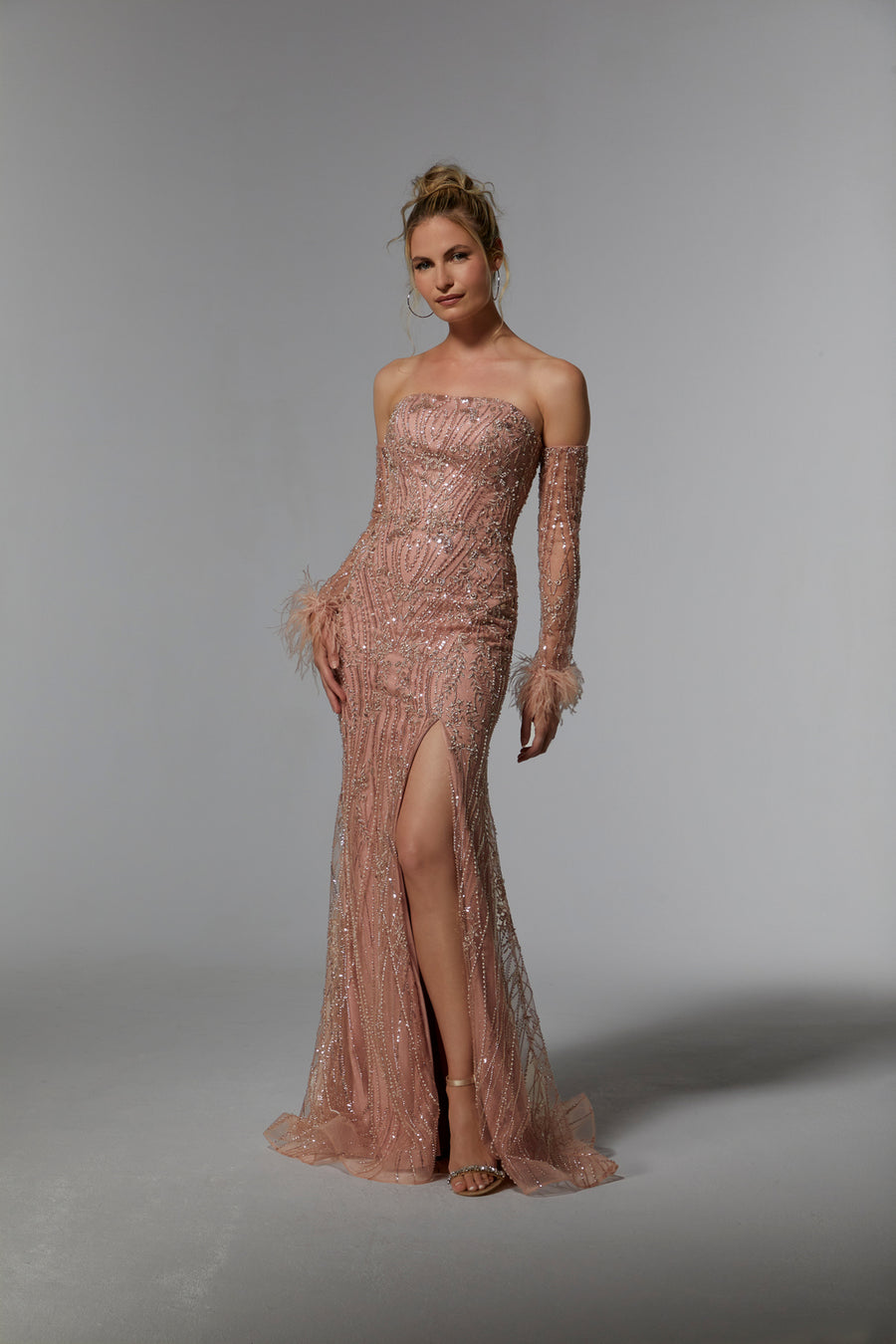 Formal Dresses Long Formal Dress with Detachable Sleeves Dusty Rose