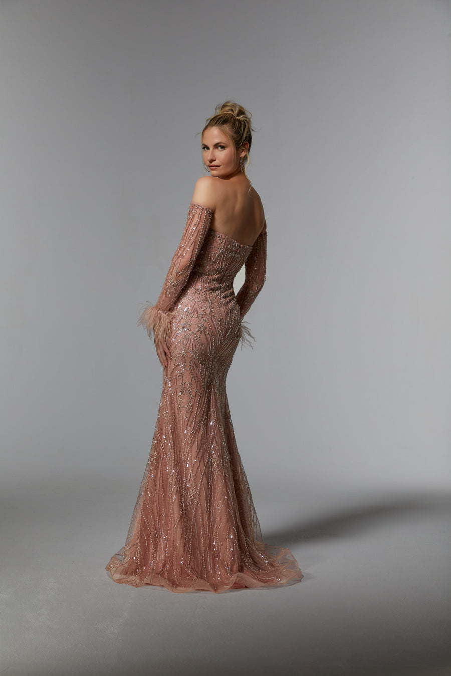 Formal Dresses Long Formal Dress with Detachable Sleeves Dusty Rose