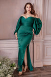 Formal Dresses Long Off Shoulder Satin Formal Gown Emerald