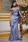 Prom Dresses Plus Size Long Off Shoulder Evening Gown Smoky Blue