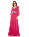 Formal Dresses Long Sleeve Formal Beaded Chiffon Dress Cranberry