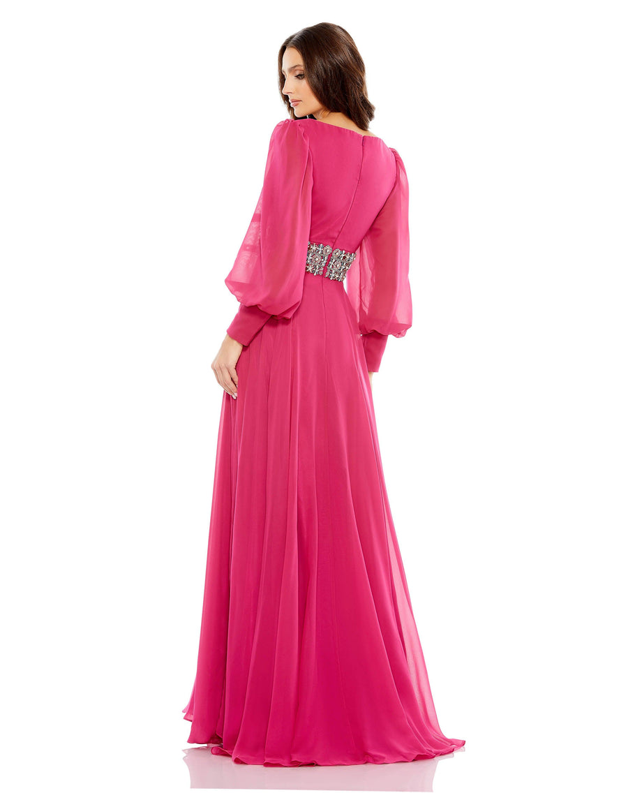 Formal Dresses Long Sleeve Formal Beaded Chiffon Dress Cranberry