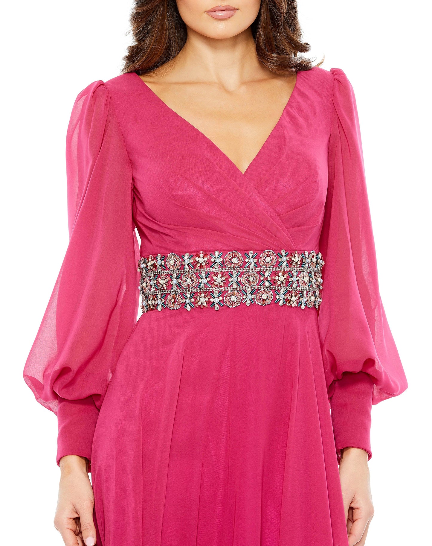 Formal Dresses Long Sleeve Formal Beaded Chiffon Dress Cranberry