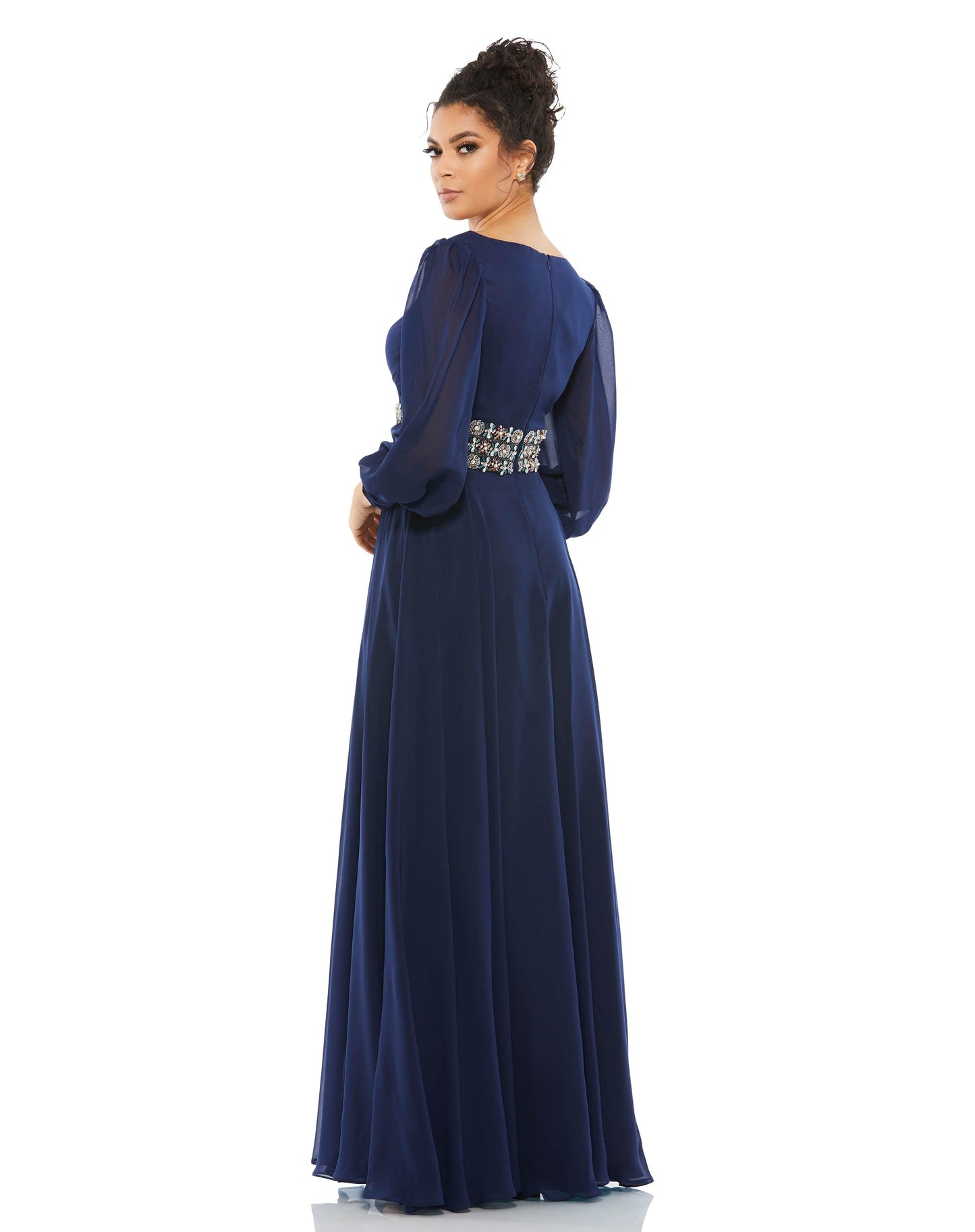 Formal Dresses Long Sleeve Formal Beaded Chiffon Dress Midnight